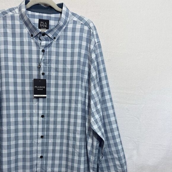 NEW Jos. A. Bank Traveler Tailored Fit Blue Plaid Button-Down Shirt Men's 2XLT - Picture 9 of 12